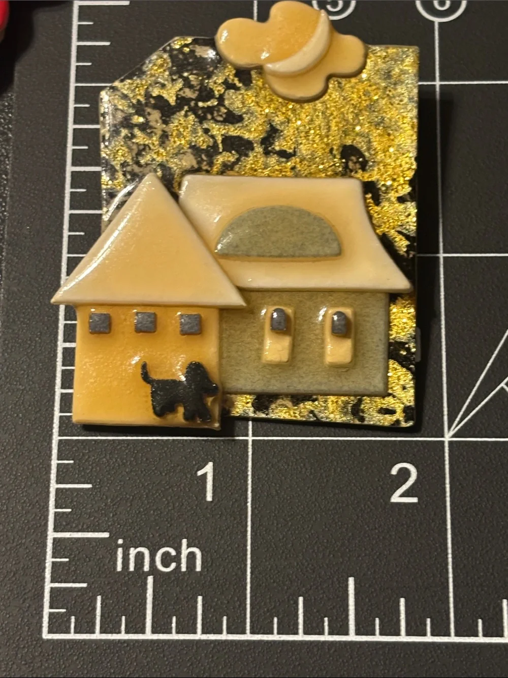 Vintage Resin House Pin Cactus, Red, Green, Purple, Yellow Cream Gold and Black